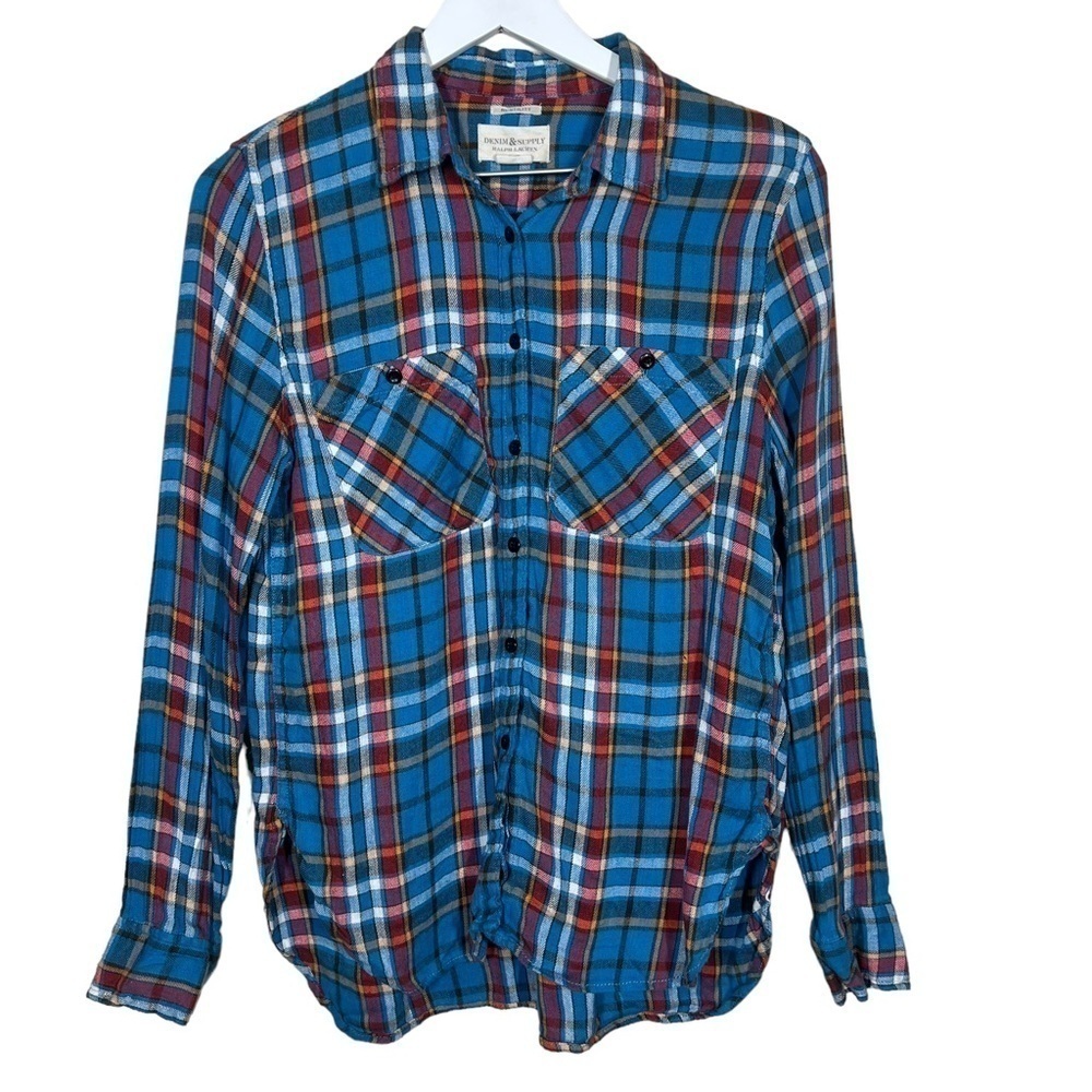 Denim & Supply Ralph Lauren Utility Plaid Button Up Cotton Linen Shirt Medium